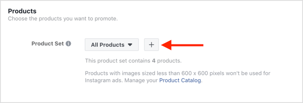 Velg produktene du vil markedsføre i din dynamiske Facebook-kampanje.