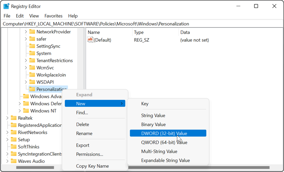 Deaktiver låseskjermen i Windows 11-registeret