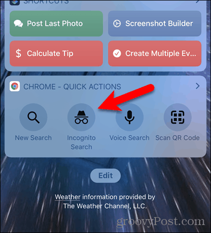 Trykk på inkognitosøk på Chrome-widgeten i iOS