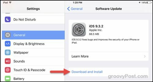 apple iOS 9.3.2 oppdater sikkerhetsoppdatering