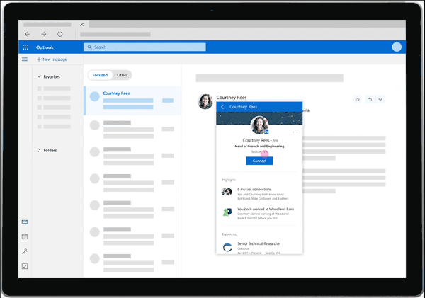 LinkedIn vil nå gi rik innsikt som profilbilder, arbeidshistorikk og mer fra rett fra Outlook.com-brukerens personlige innboks.