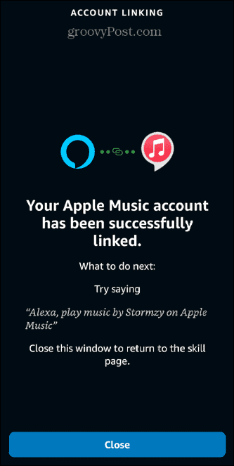 Alexa Apple Music-kontoen er tilkoblet