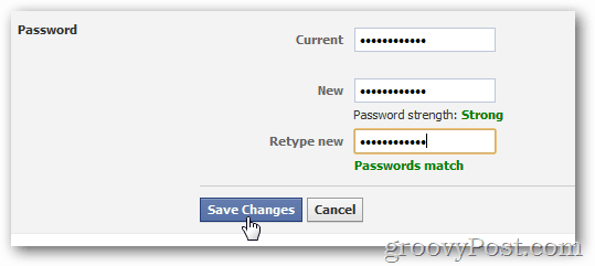Klikk på lagre endringer for å aktivere nytt passord
