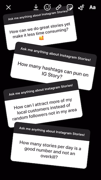 legg til flere spørsmål klistremerksvar på Instagram-historien