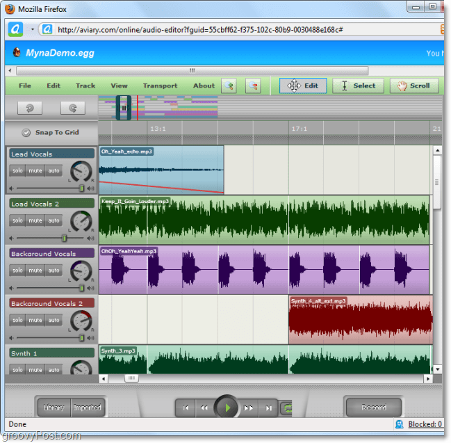 myna audio editor lar deg spleise lyd og legge til spesialeffekter