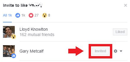 Klikk på Inviter-knappen for å invitere Facebook-brukere til å like siden din.