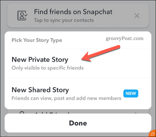 Lag en ny privat Snapchat-historie
