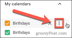 Trepunktsmenyikonet i Google Kalender
