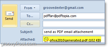 sende en automatisk konvertert og vedlagt pdf i Outlook 2010