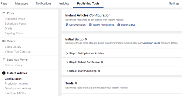 facebook publiseringsverktøy øyeblikkelige artikler