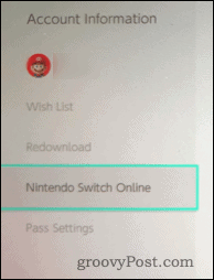 Nintendo Switch kontoinformasjon