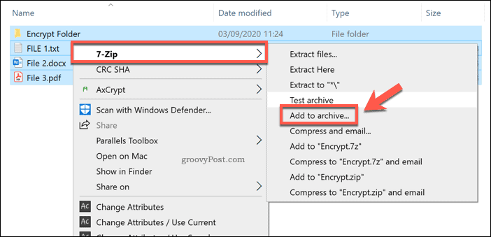 Legger til i et nytt 7-Zip-arkiv i Windows 10
