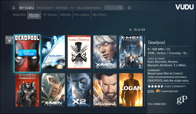 Vudu Xbox One-filmer hvor som helst