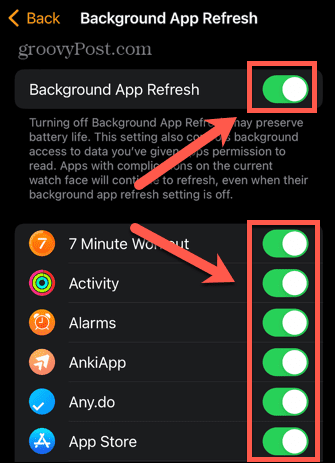 apple watch bakgrunn app oppdatering veksle