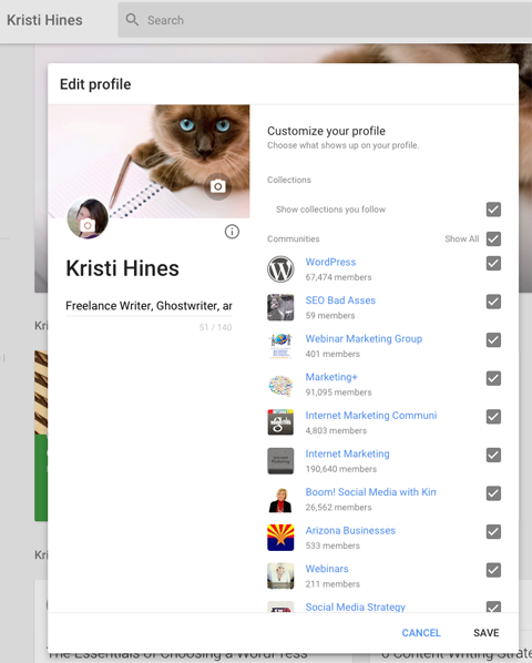 nye redigeringsalternativer for Google Plus-profil