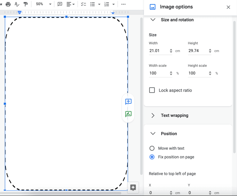 Endre størrelsen på et bakgrunnsbilde i Google Dokumenter