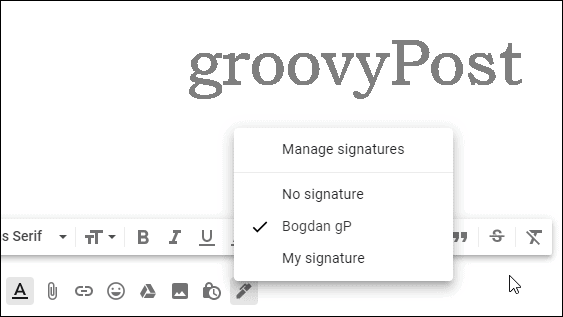 Innstillinger for flere signaturer i Gmail velger