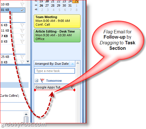 Gjøremålslinjen for Outlook 2007 - Dra e-post for å opprette oppgave