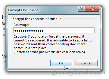 Passordbeskyttelse og kryptering av Office 2013-dokumenter: Skriv inn et passord