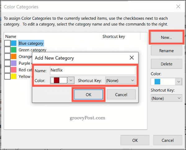 Opprette en ny fargekategori i Outlook