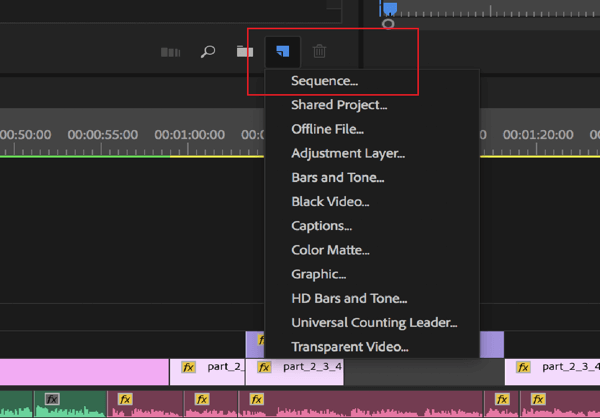 Mulighet for å redigere en sekvens i Adobe Premier Pro.