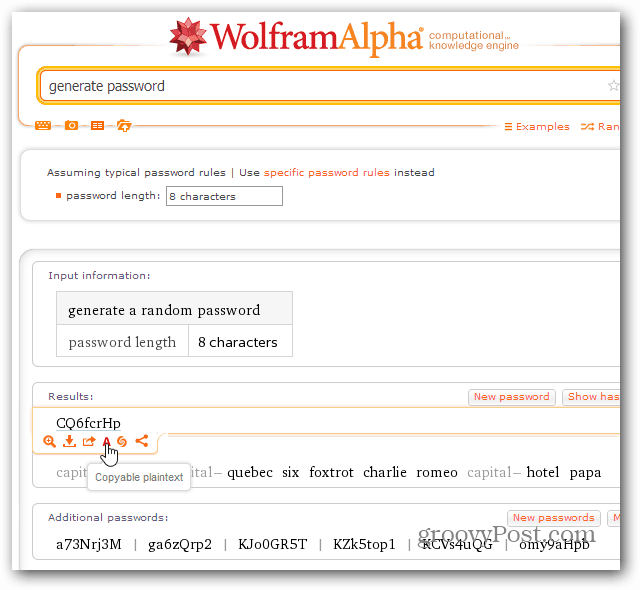 Worlfram Alpha PW-resultater