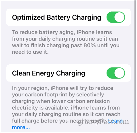 Batteriladeinnstillinger i iOS