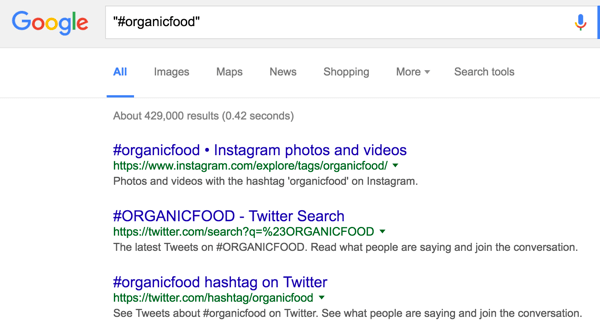 Bruk Google-søk til å undersøke hashtags.