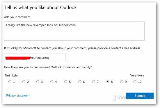 Tilbakemelding om Outlook 3