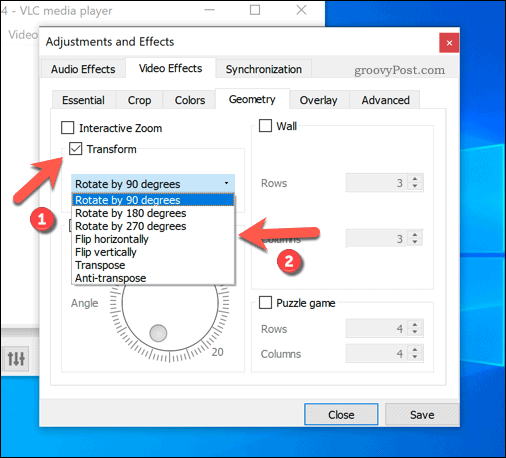Stille inn forhåndsinnstilte rotasjoner i VLC på Windows