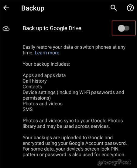 Android Backup innstillinger backup til stasjon