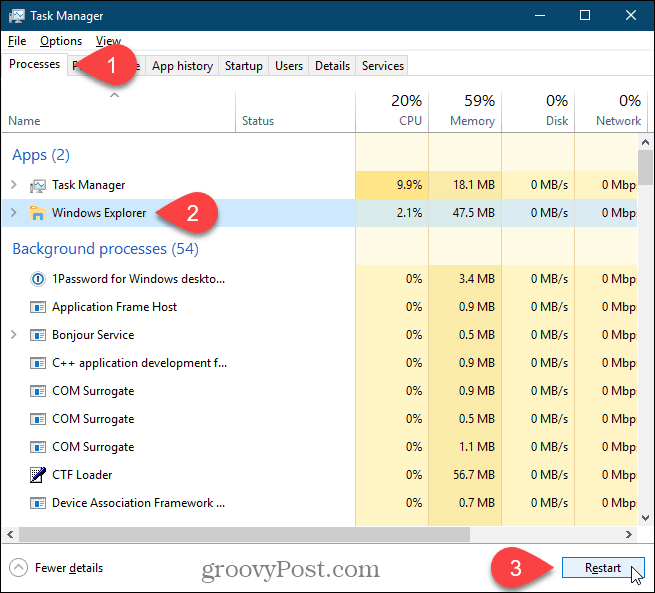 Start Windows Explorer-prosessen på nytt