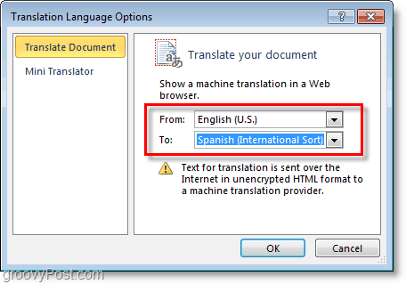 velg et språk for Microsoft Word-ord å oversette til