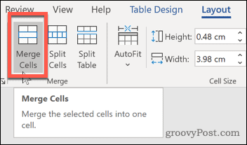 Word Merge Cells-knappen