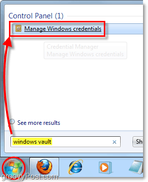 få tilgang til Windows-hvelv fra start-menysøket i Windows 7
