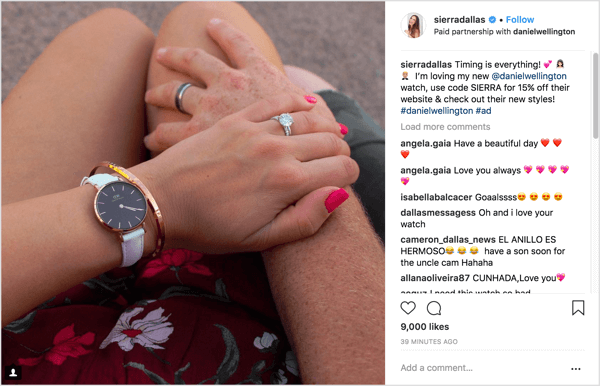 Eksempel på innlegg fra Instagram influencer markedsføringskampanje med unik rabattkode