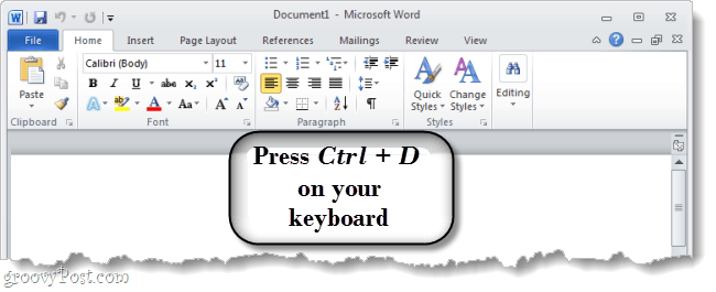 Trykk på Ctrl D på tastaturet for å åpne dialogboksen for fontalternativer
