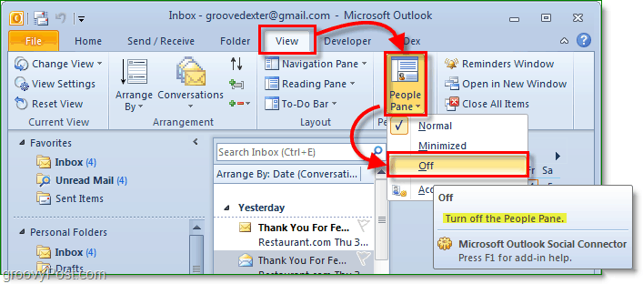 hvordan du slår av personruten i Microsoft Office Outlook 2010