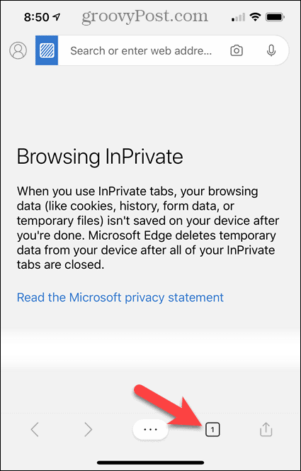 Bla på InPrivate i Edge for iOS