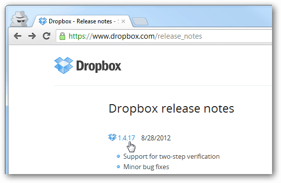 slippnotater for dropbox for hver versjon