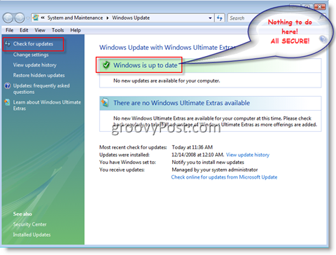 Windows Update Menu for Windows Vista