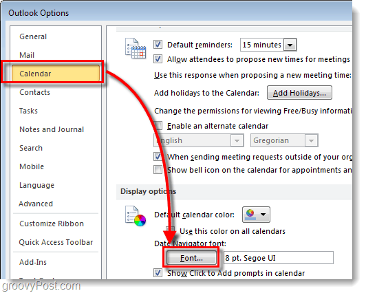 Slik endrer du Outlook 2010-kalenderdatoen Navigator Font