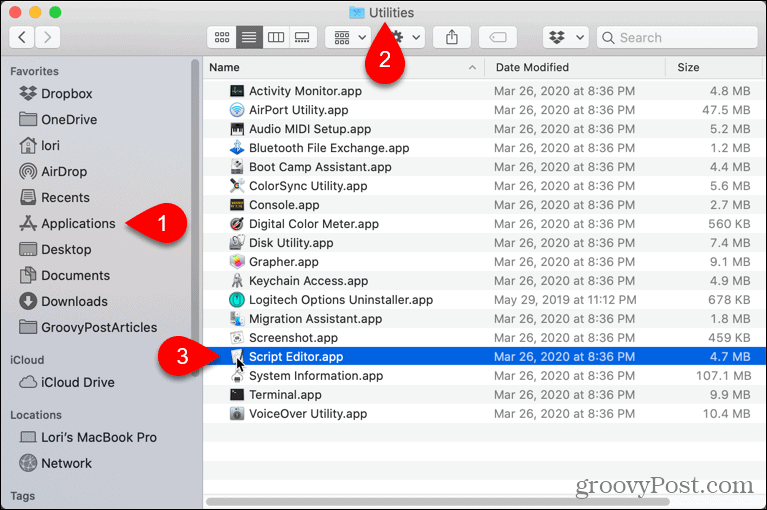 Åpne Script Editor på Mac