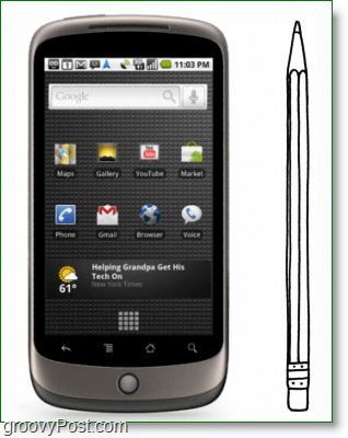 Google Nexus One er like høy / tykk som en blyant