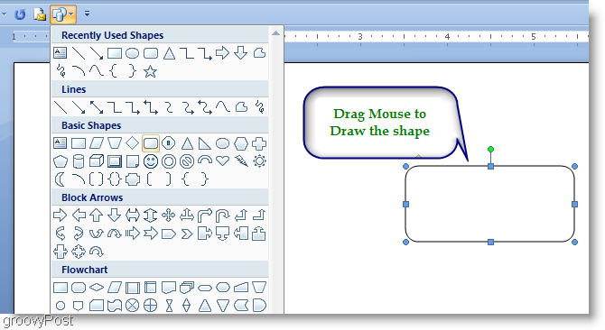Microsoft Word 2007 Tegn formen ved å dra musen