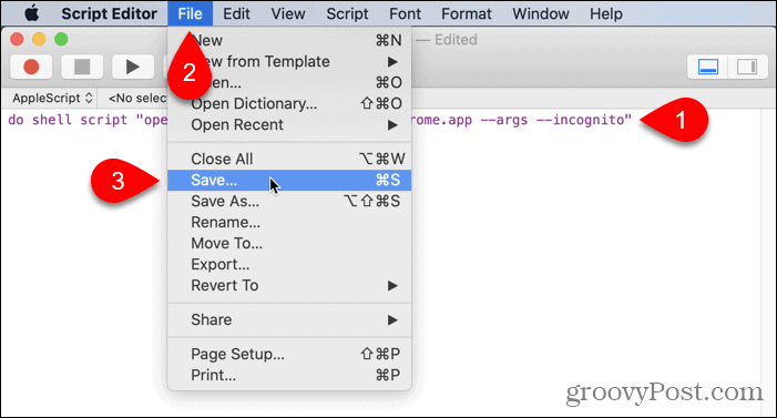 Gå til File> Save in Script Editor på Mac