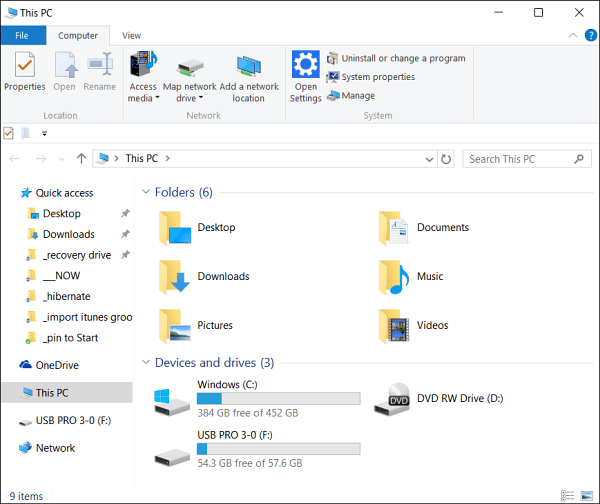 Gjør Windows 10 File Explorer åpen for denne PCen i stedet for rask tilgang