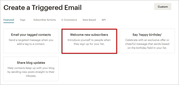 Opprett en velkomst-e-post til nye abonnenter i Mailchimp.