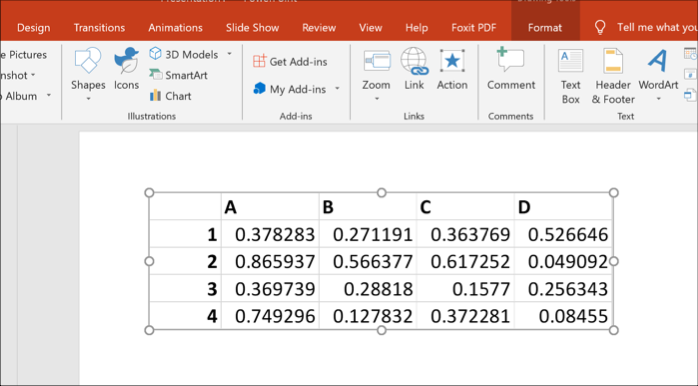 Excel-data som et objekt i PowerPoint