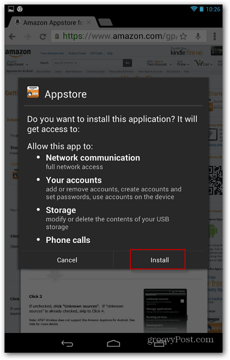 Begynn å installere Amazon App Store